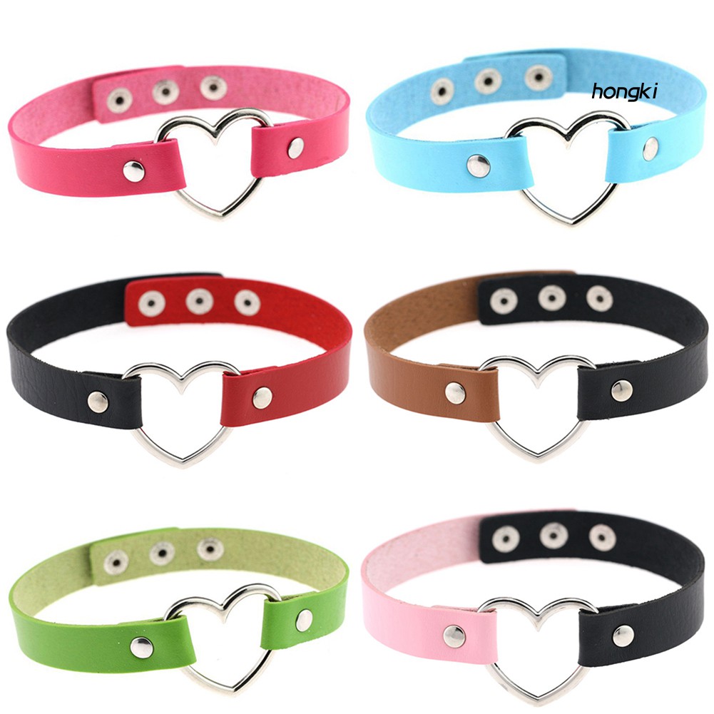 Vòng Cổ Choker Nữ Mặt Trái Tim Chất Liệu Da
