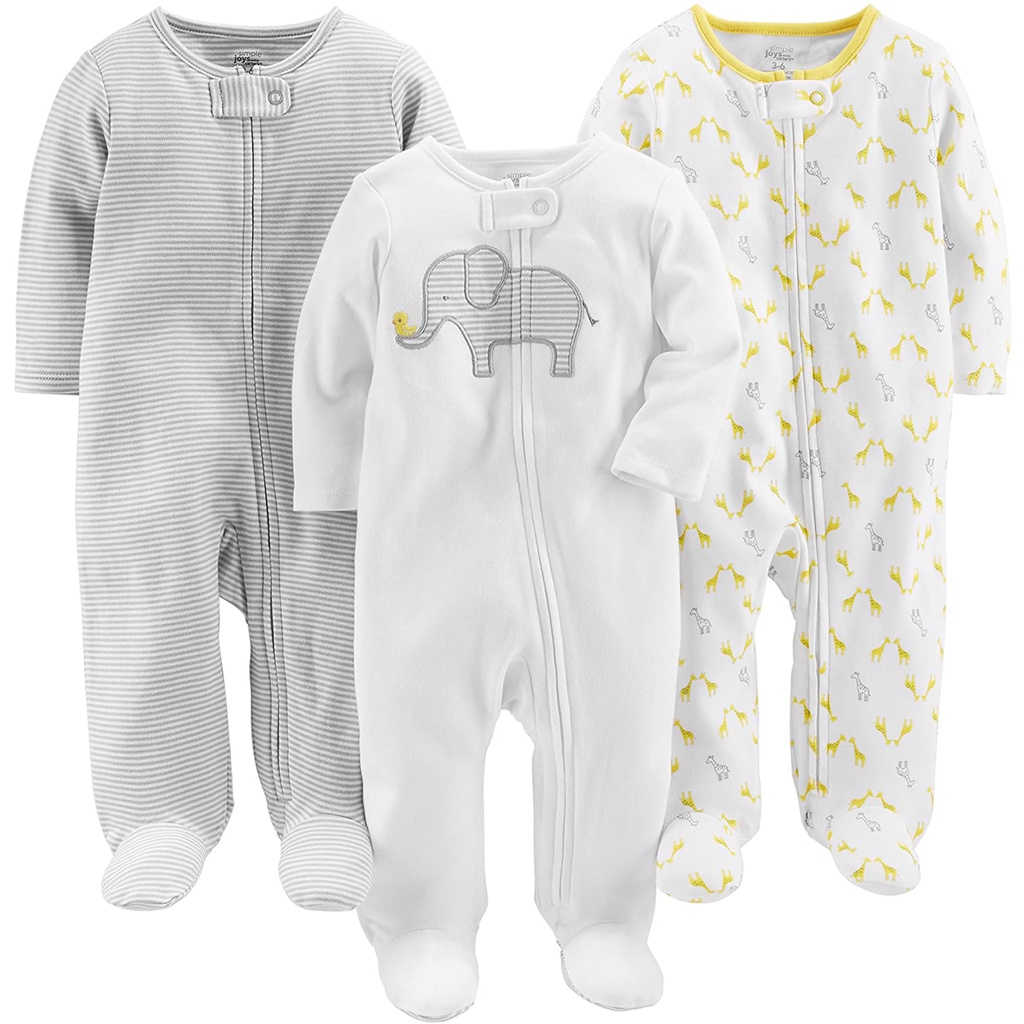 Pinpoo Bộ Đồ Ngủ Liền Thân Tay Dài Chất Liệu Cotton Có Khóa Kéo Dành Cho Bé Sơ Sinh 0-18 Tháng