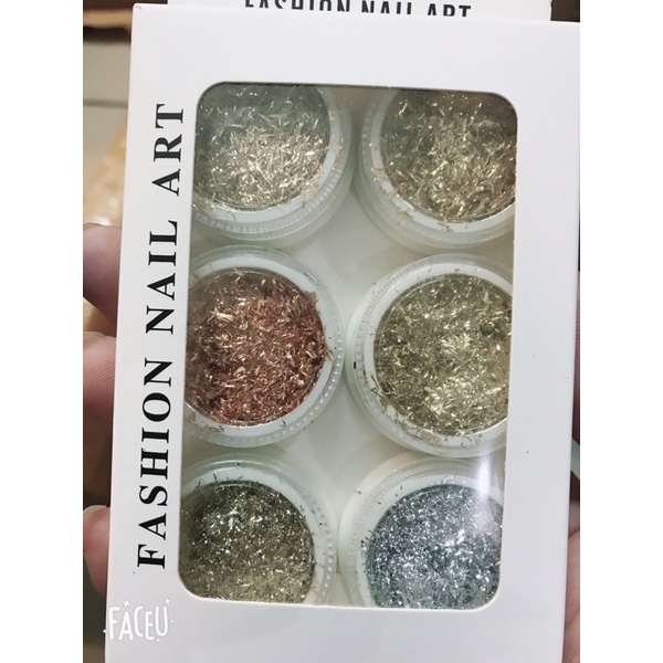 Set phụ kiện giấy nhún vụn, nhún sợi trang trí móng set 6 hủ