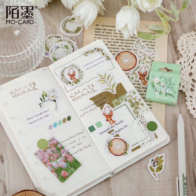 Enjoymore 🌿 Hộp 46 Miếng Dán Hoa Lá Cây Cỏ Hươu Nai Xinh Xắn Trang Trí Scrapbook Bullet Journal Hình Dán Sticker Set Bộ