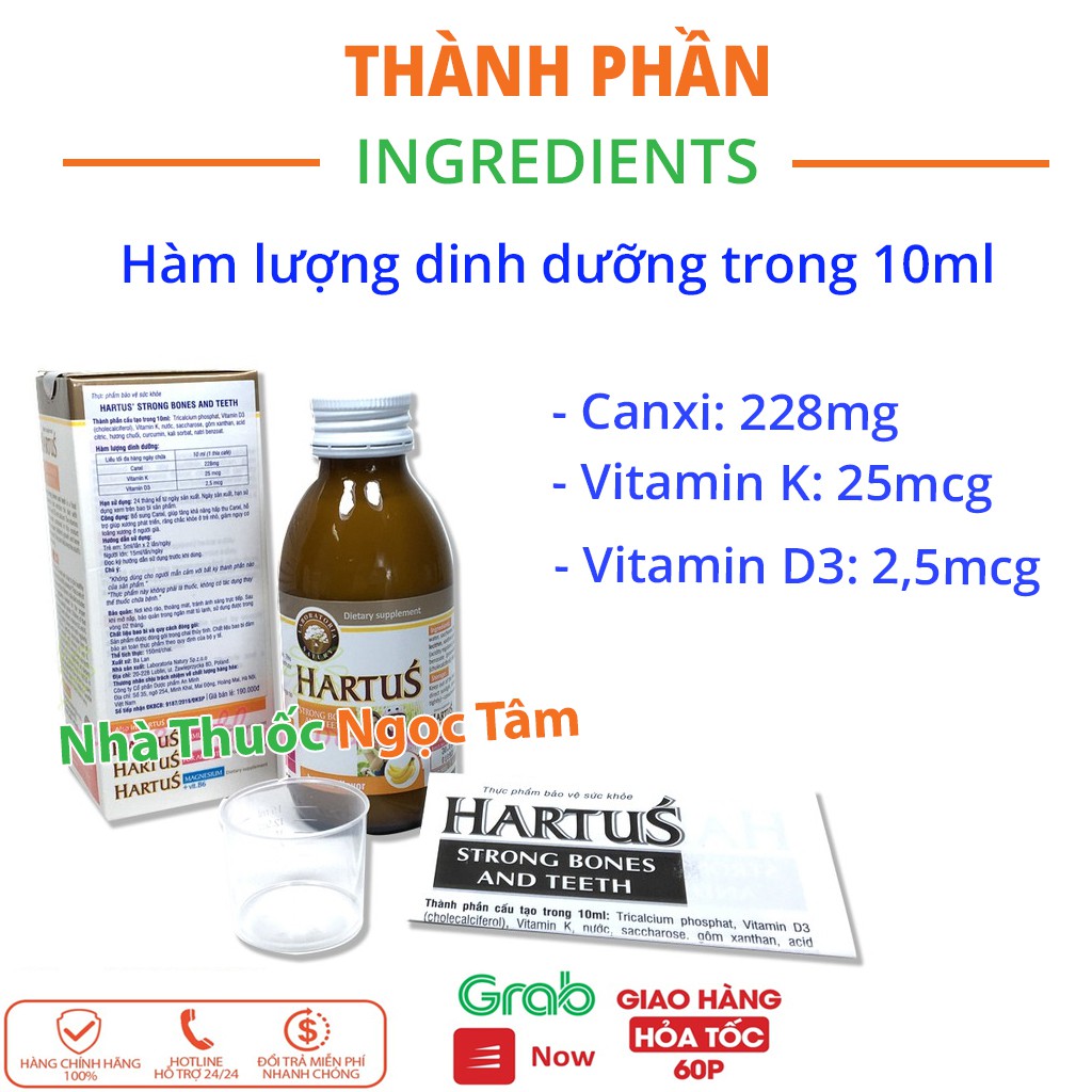 ✔️(Tặng Quà) Siro Hartus Canxi Bổ sung canxi, vitamin D3 và vitamin K tăng tối đa hiệu quả HARTUS STRONG BONES AND TEETH