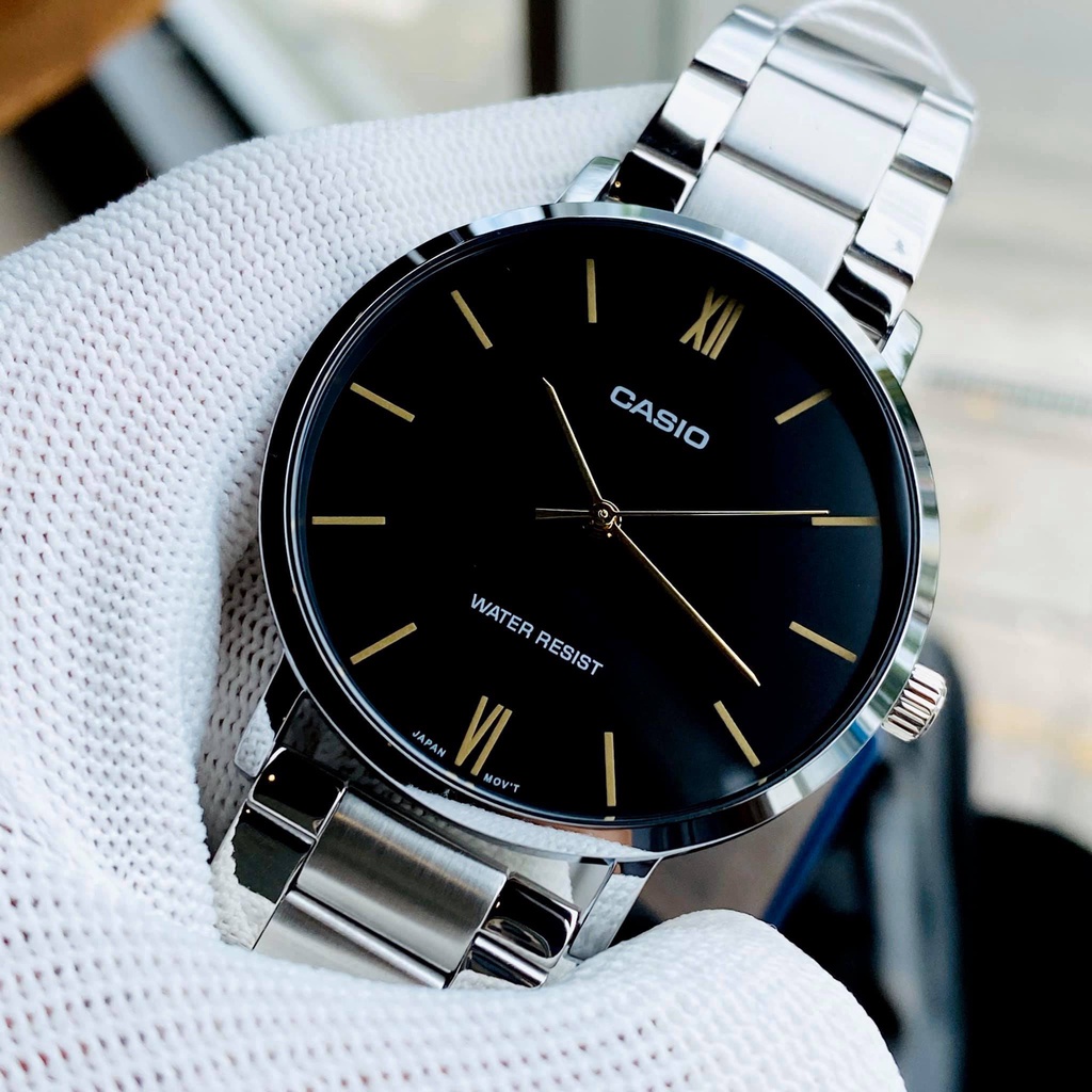 Đồng hồ nam nữ dây thép mặt đen Casio VT01D-1BUDF Bảo hành 1 năm Hyma watch