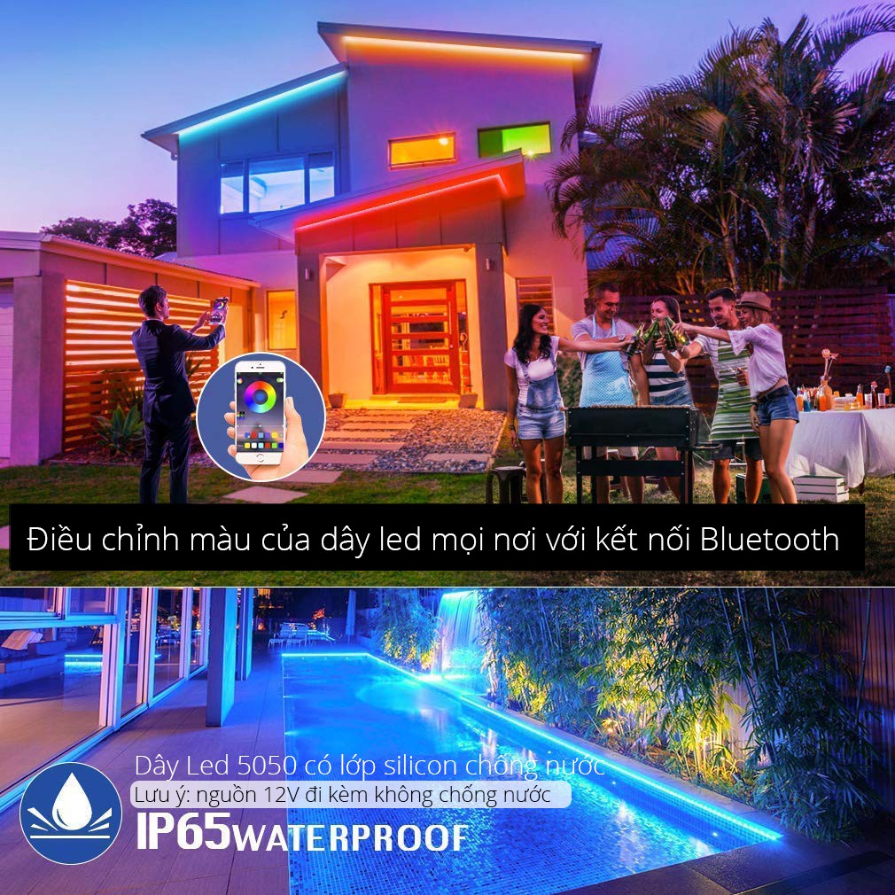 COMBO Led dây Bluetooth nháy theo nhạc điều khiển bằng App điện thoại – Dây led RGB 12V dài 5 mét chống nước | BigBuy360 - bigbuy360.vn