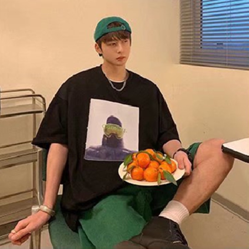 Áo Thun Tay Ngắn Dáng Rộng In Họa Tiết Hoạt Hình Phong Cách Hip Hop Hàn Quốc Thời Trang Mùa Hè Cho Nam