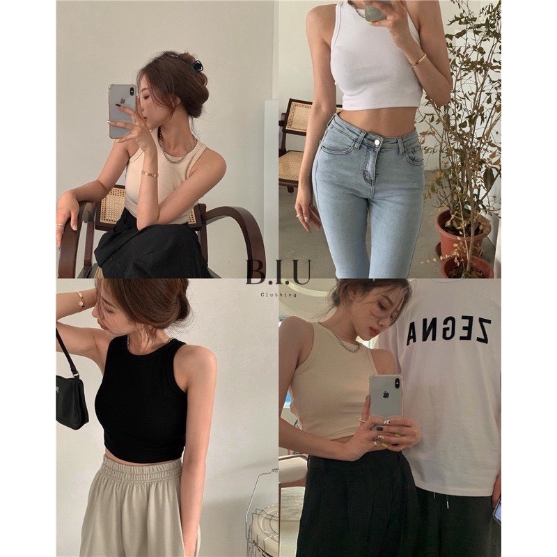 Áo ba lỗ nữ kiểu ngược áo croptop basic chất len tăm dáng ôm co dãn BB0006 BIU Clothing