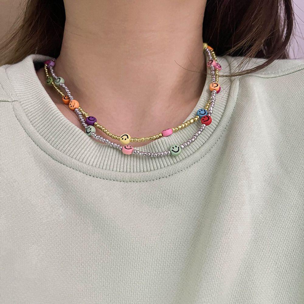 Vòng cổ Chuỗi Hạt Nhiều Màu Mặt Cười WMES15H Phong Cách Hip Hop Hàn Quốc Y2K