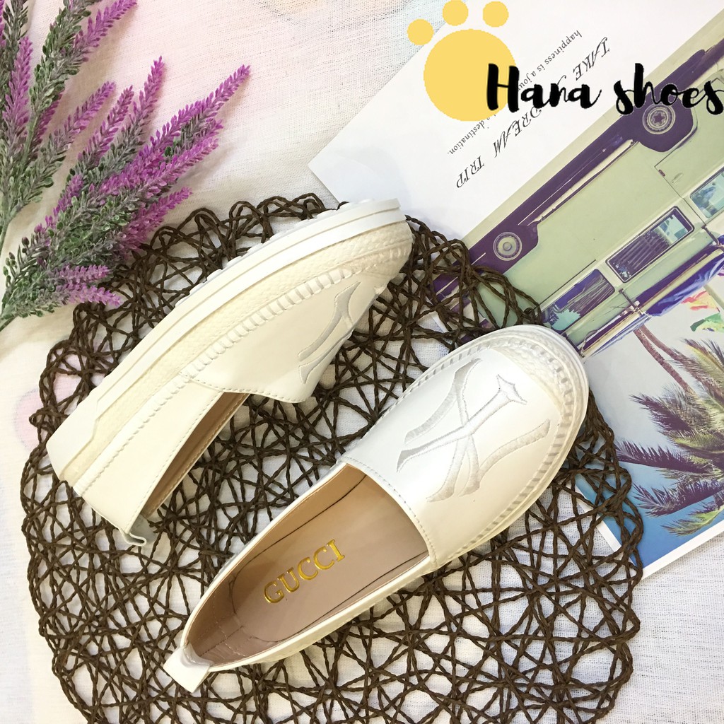 Hình thật_ Giày lười slip on nữ NY da mềm bọc cói vintage