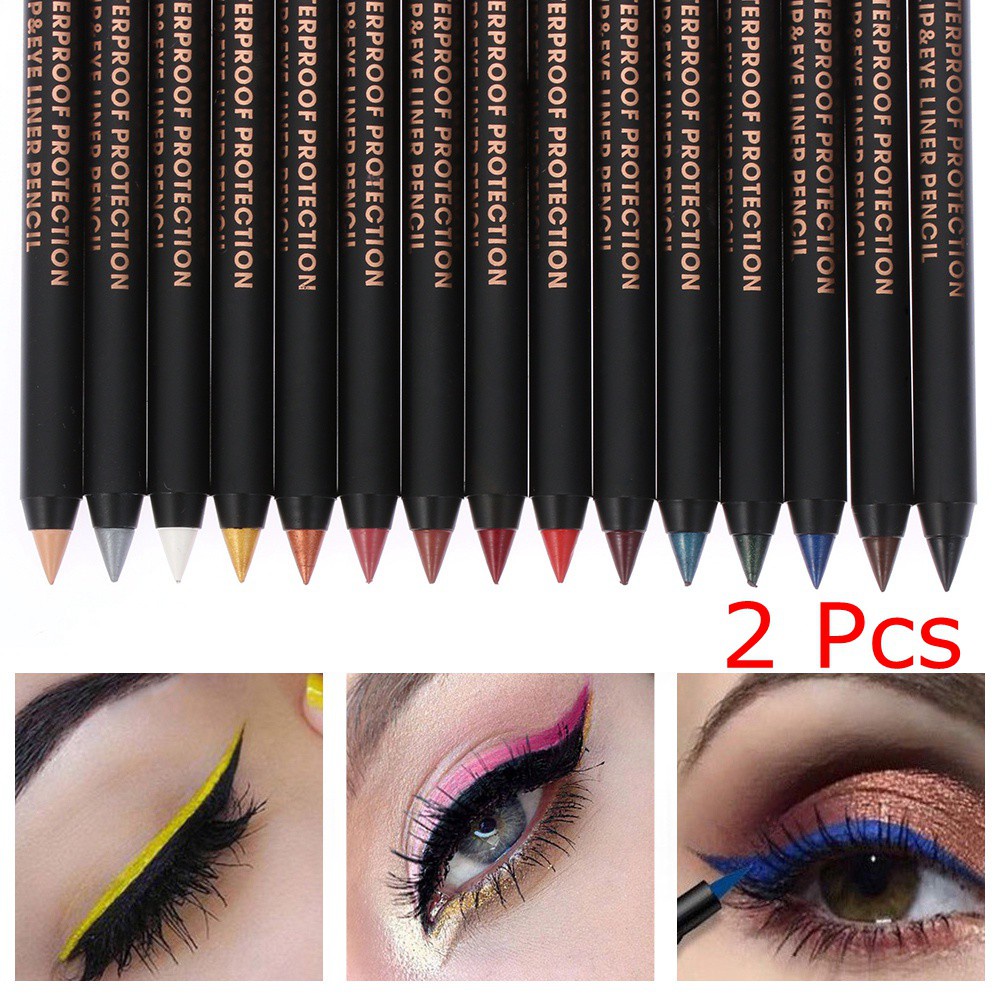 Set 2 Bút Kẻ Viền Môi/Kẻ Mắt Nhiều Màu Sắc Lâu Trôi Không Thấm Nước