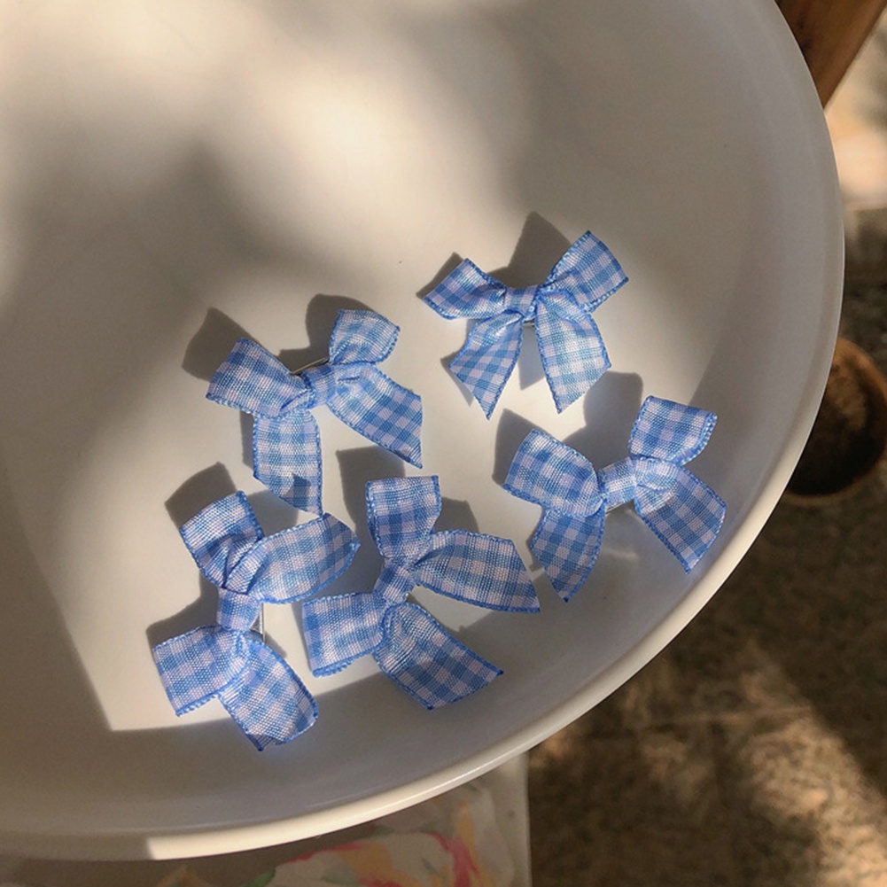 Set 5 Kẹp Tóc Hình Nơ Họa Tiết Sọc Caro Bằng Acrylic Thời Trang Cho Nữ