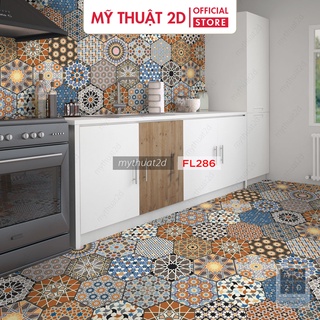 Decal gạch bông dán Sàn nhà hoa văn Hexa Vintage - mã FL286