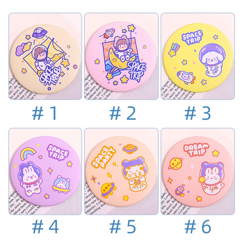 Gương Trang Điểm Mini Hình Tròn Họa Tiết Hoạt Hình Xinh Xắn