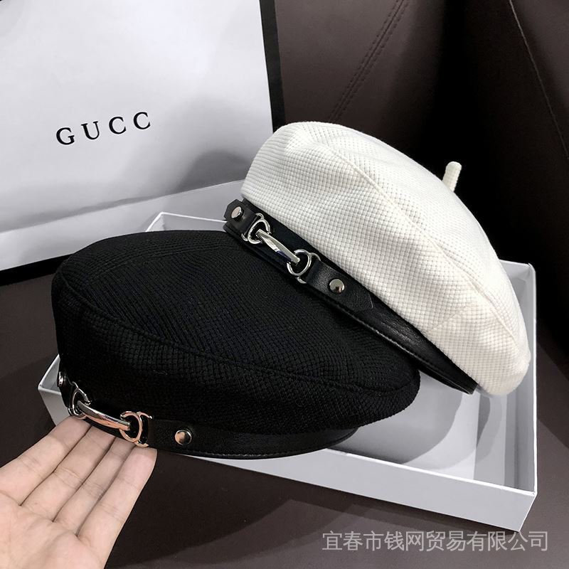 Mũ Beret da viền kim loại phong cách Nhật Bản thời trang xuân thu cho nữ