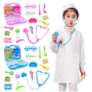 Áo Bác Sĩ Kèm Mũ Và Đồ Chơi Bác Sĩ Cho Bé Làm Bác Sĩ