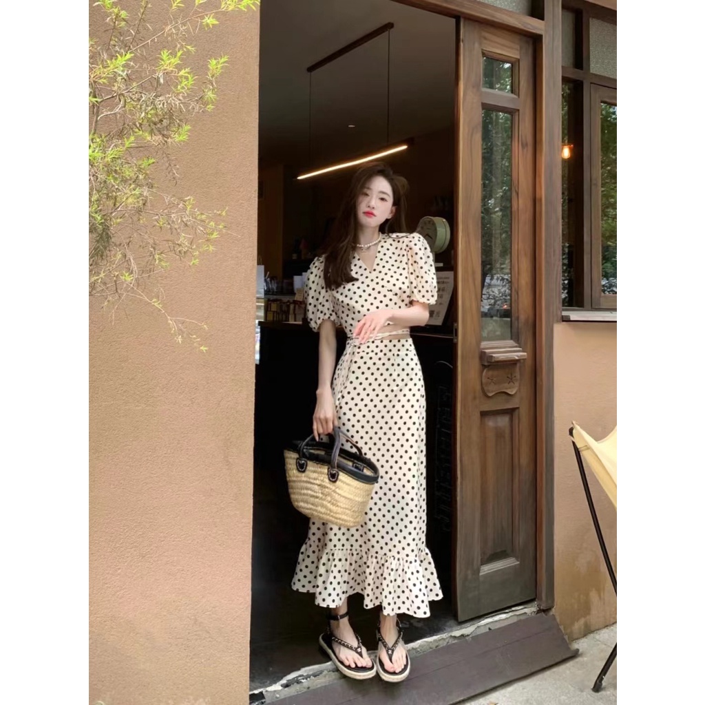 Sản Phẩm Mới Mùa Hè!Bộ Áo + Chân Váy Đuôi Cá Chấm Bi Phong Cách Pháp Thời Trang 2022 Cho Nữ