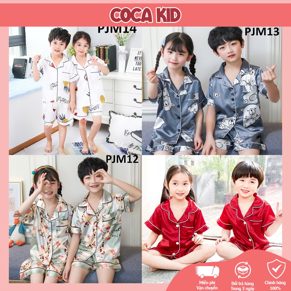 Đồ đồ ngủ COCA KID cao cấp - bộ đồ cho bé chất lụa thoáng mát in hình cực đáng yêu Cho Bé Từ 8-39kg