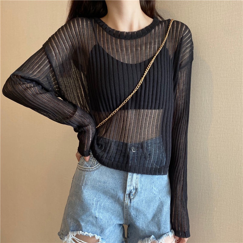 Áo sweater Dệt Kim Tay Dài Dáng Rộng Thiết Kế Khoét Lỗ Thời Trang Cho Nữ