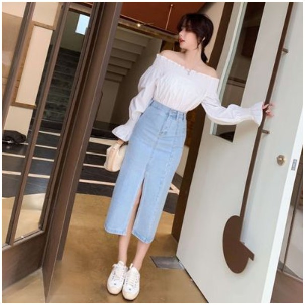 Chân Váy Jean Chữ A Lưng Cao Xẻ Tà Trước Thời Trang Mùa Hè Cho Nữ | BigBuy360 - bigbuy360.vn