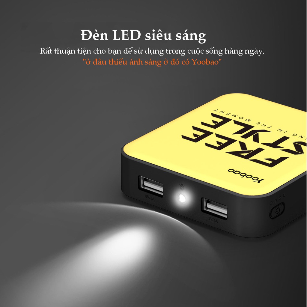 Sạc dự phòng mini 10000mAh Yoobao YB-6024 Trang bị đèn LED chiếu sáng - Hàng chính hãng - Bảo hành 12 tháng 1 đổi 1