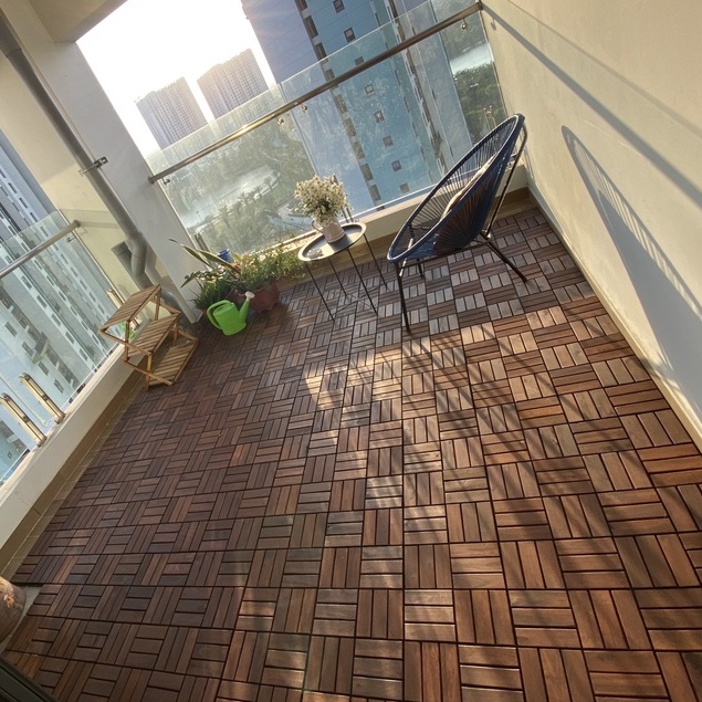 Tấm sàn gỗ vỉ nhựa ngoài trời  30x30x2cm, 1m2=11vỉ lắp ban công chung cư sân vườn nhà tắm