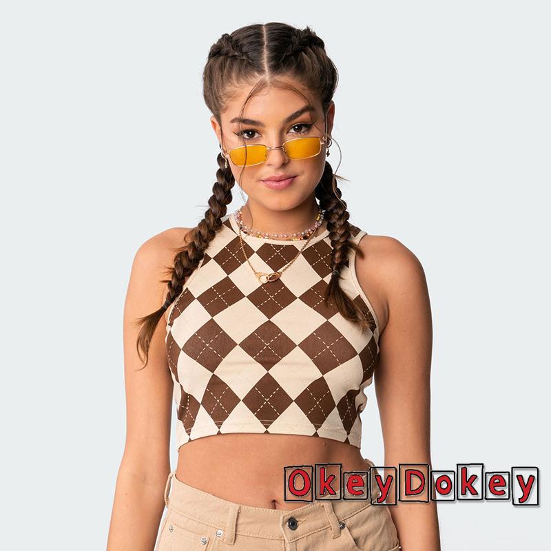 Áo Croptop Không Tay Cổ Tròn In Họa Tiết Dễ Thương Dành Cho Nữ