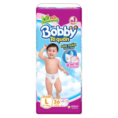 Bỉm - Tã quần Bobby size L - 36 miếng (Cho bé 9 - 13kg)