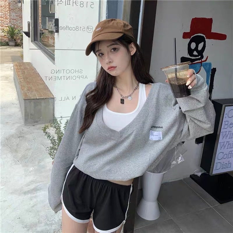 Sét áo croptop nữ thu đông in chữ INTEGRAL siêu xinh - hàng có sẵn