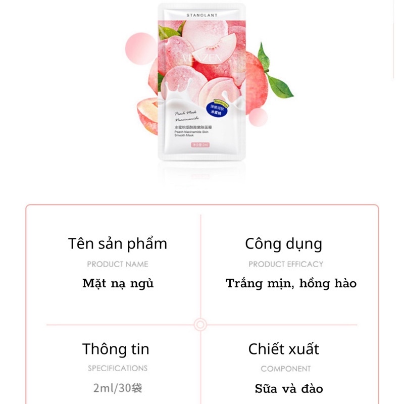 PVN42259 Mặt nạ ngủ VENZEN chiết xuất quả đào protein dưỡng ẩm se khít lỗ chân lông không cần rửa