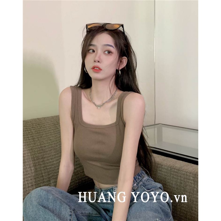 Áo Hai Dây Màu Trơn Có Mút Đệm Ngực Thời Trang Hàn Quốc Cho Nữ