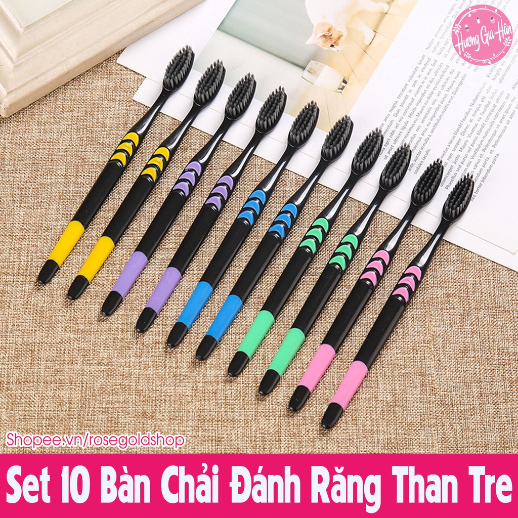 Set 10 Chiếc Bàn Chải Đánh Răng Than Tre Hoạt Tính