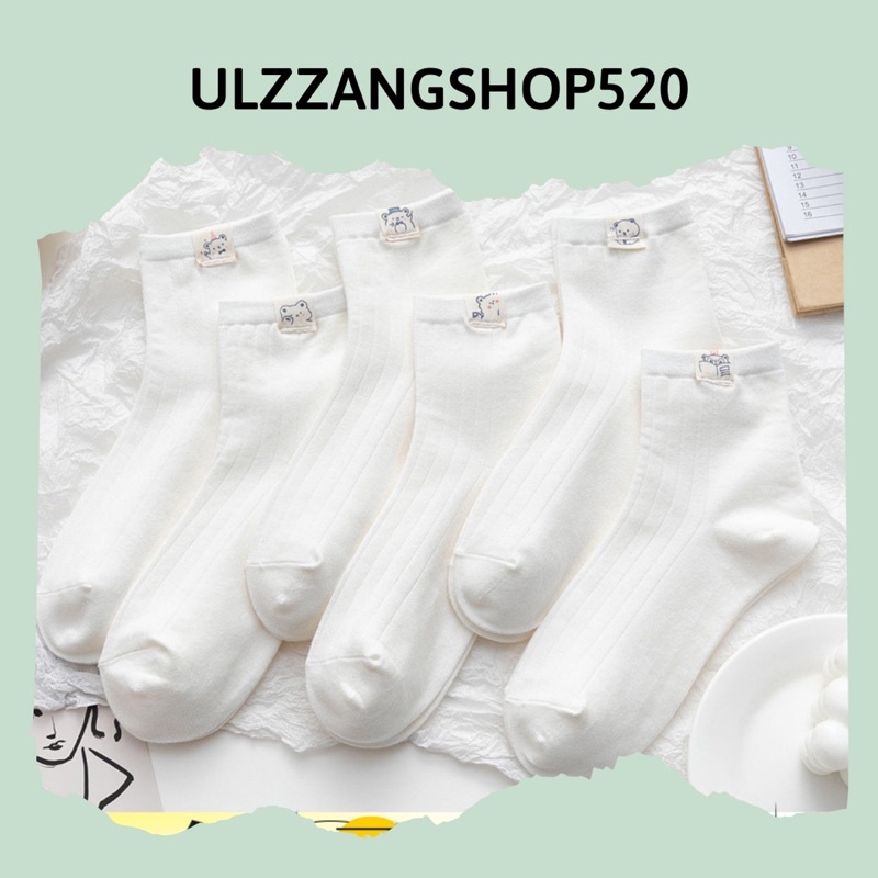 T03 Tất gấu màu trắng cao cổ hình gấu dễ thương Ulzzangshop520