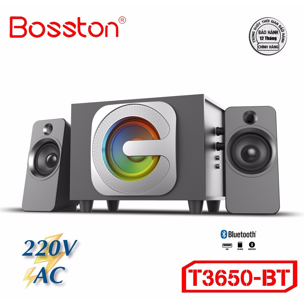 [Mã 157ELSALE hoàn 7% đơn 300K] Loa 2.1 Bosston T3650-Bluetooth-Led RGB - AC 220V