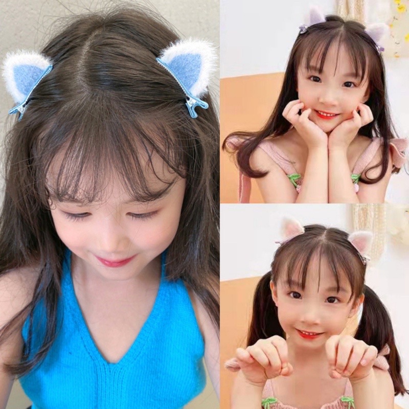 Sét 2 kẹp tóc tai thỏ bằng lông dễ thương dành cho nữ