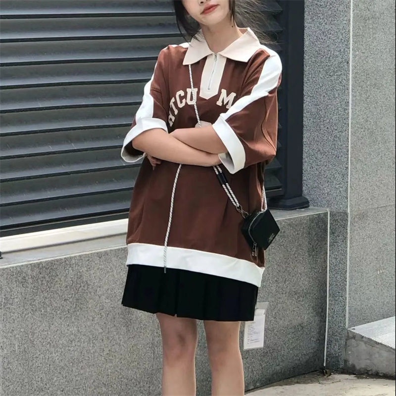 ♦Polo Mỹ♦Áo Thun Polo Tay Ngắn Có Khóa Kéo Dáng Rộng Thời Trang Mùa Hè Hàng Mới Dành Cho Bạn Nữ