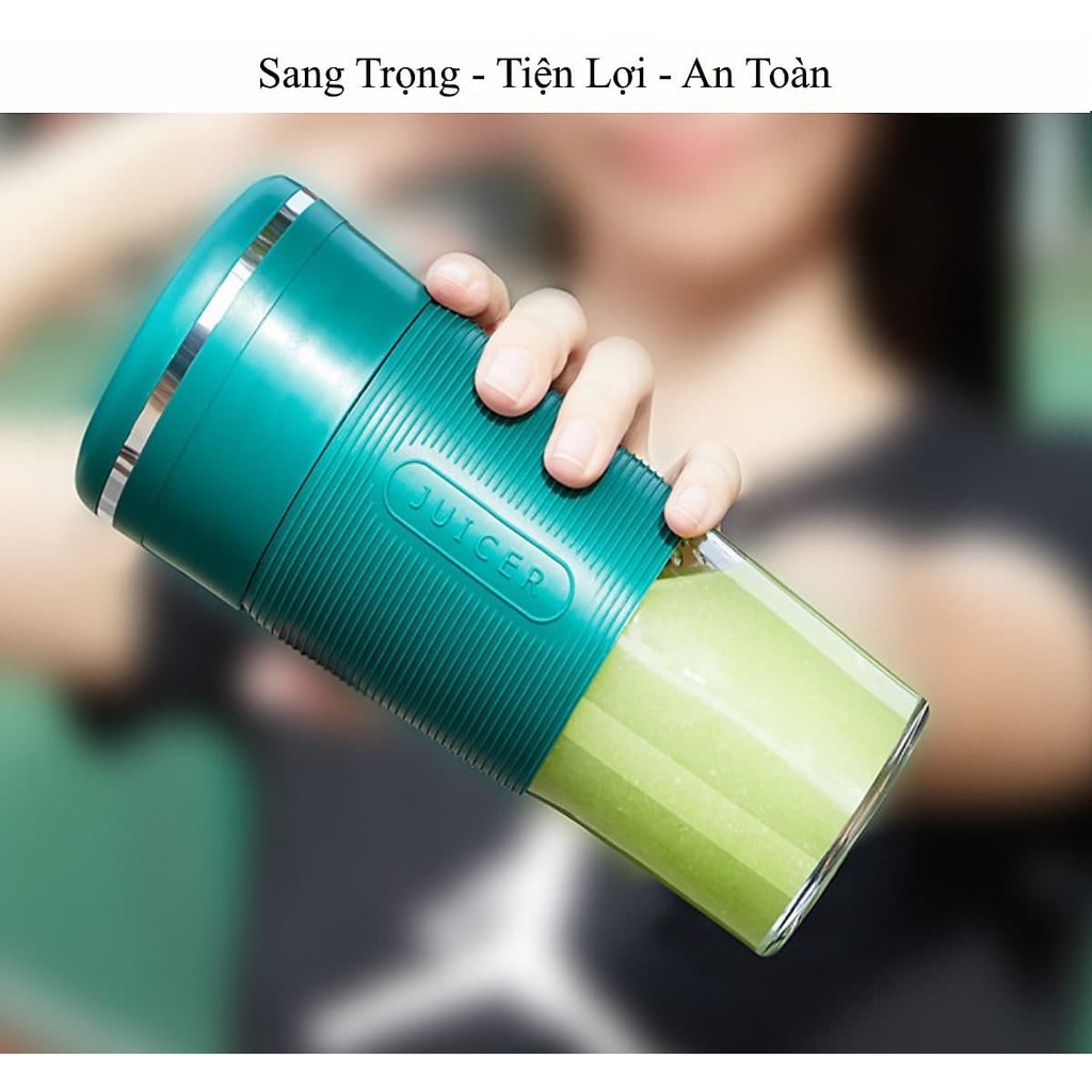 Máy Xay Sinh Tố Cầm Tay Loại Thủy Tinh Sạc Pin PORTABLE JUICER 300ml - Sạc 1 Lần Xay 5 Cốc [BẢO HÀNH 1 NĂM]