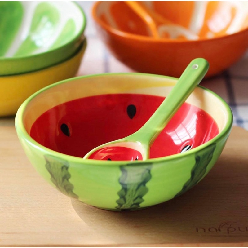 Chén gốm sứ dưa hấu/cam/chanh/bưởi kèm muỗng siêu đẹp dung tích 240ml
