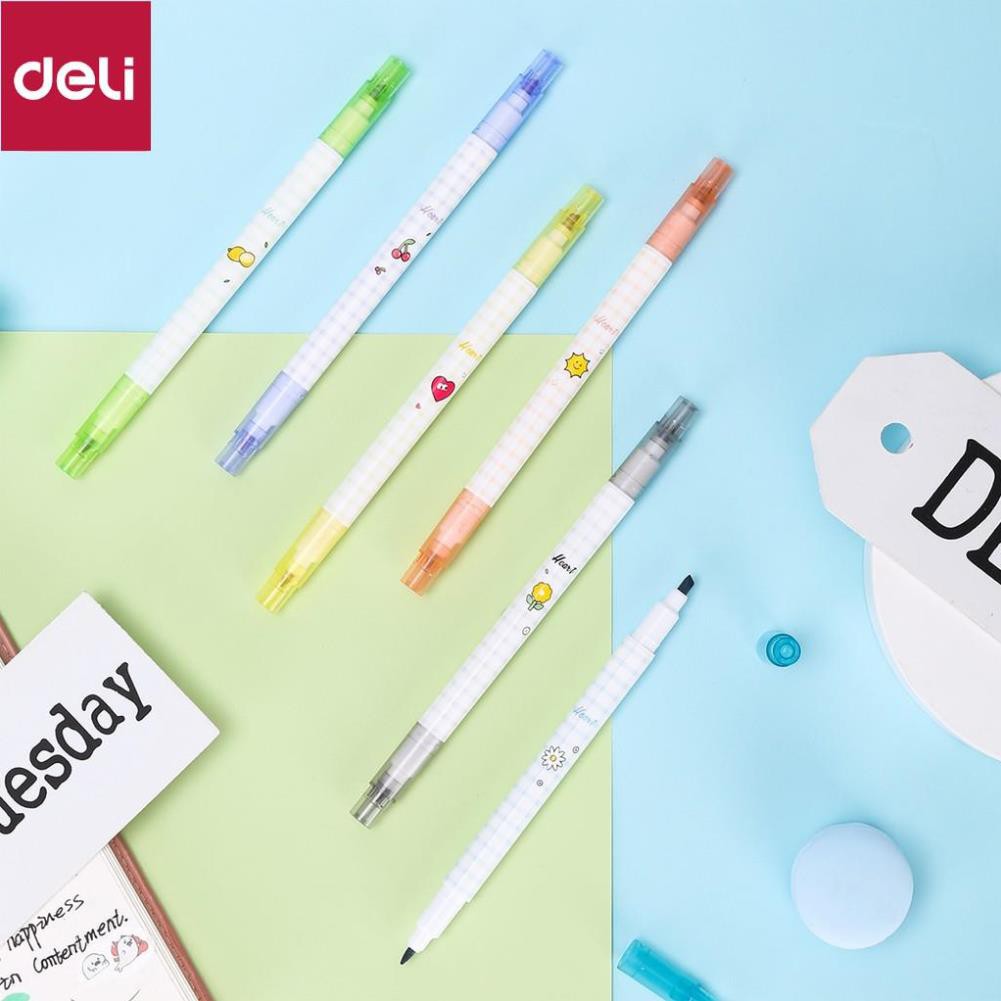 Bút nhớ dòng 2 đầu Deli - 6 màu - Nét trơn mượt, màu tươi sáng - 6 chiếc/1 Hộp - S606 [Deli]