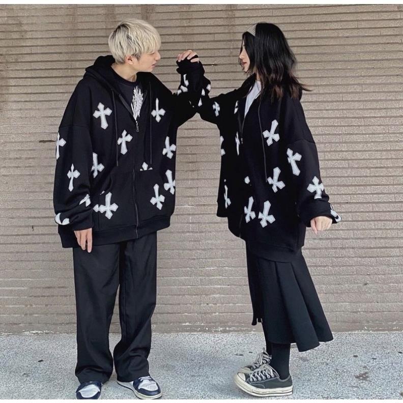 Áo Khoác Nỉ Unisex Kéo Khoá Homies Liền Mũ In Hình Thánh Giá CROSS