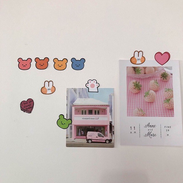 Sticker Trang Trí Hình Gấu/Thỏ/Chân Mèo/Trái tim Đáng Yêu Cute Phong Cách Hàn Quốc