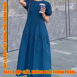 Rập giấy 30021 - Đầm maxi 4 tầng Tay phồng