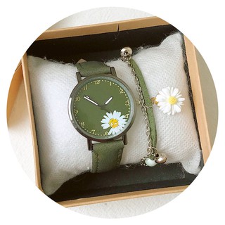 Đồng Hồ Đeo Tay Mặt In Hình Hoa Cúc Phong Cách Retro Xinh Xắn Cho Nữ