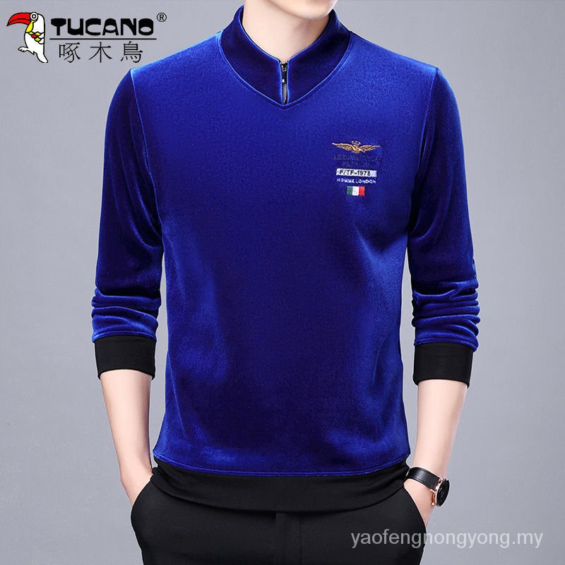 Áo Sơ Mi Nhung Tay Dài Che Phủ Toàn Diện Thêu Họa Tiết Chim Gõ Kiến Gợi Cảm Trẻ Trung Dành Cho Nam
