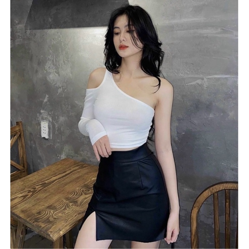 Áo croptop kiểu lệch vai kiểu mới siêu đẹp |  Áo kiểu dài tay lệch vai sexy - AK0010 | steven.factory