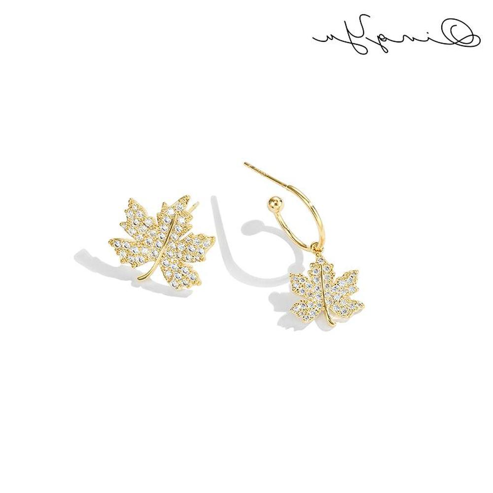 Bông tai bạc hình lá phong đính kim cương sáng tạo thời trang cho nữ