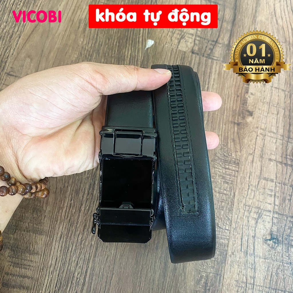 Thắt lưng nam da bò 2 mặt Vicobi TLD, dây lưng khóa tự động, dây nịt có kích thước 3,5cm, gia công tại Việt Nam