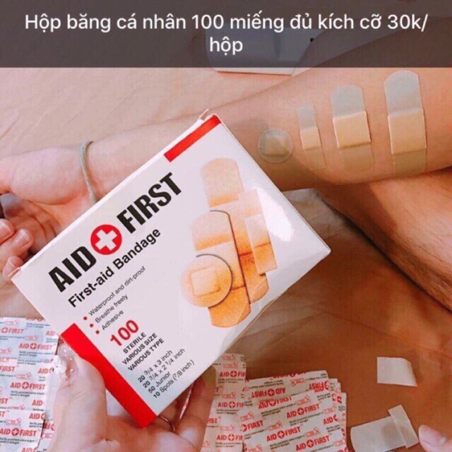 băng cá nhân hộp 100 miếng đủ size, Hộp 100 Băng Gâu Y Tế Miếng Dán Cá Nhân Dán Vết Thương Ngoài Da