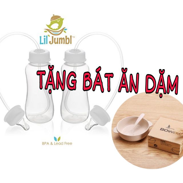 Bình sữa rảnh tay Lil Jumbl Mỹ 300ml [ TẶNG  BÁT ĂN DẶM ]