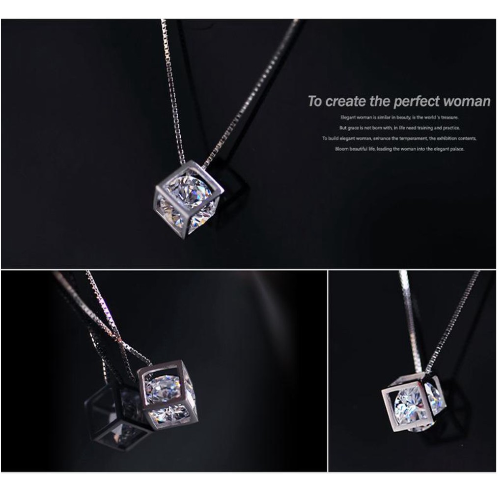 Dây Chuyền Bạc S925 Hình Vuông Zircon LOVE MAGIC Phong Cách Hàn DCBACLOVEMAGIC