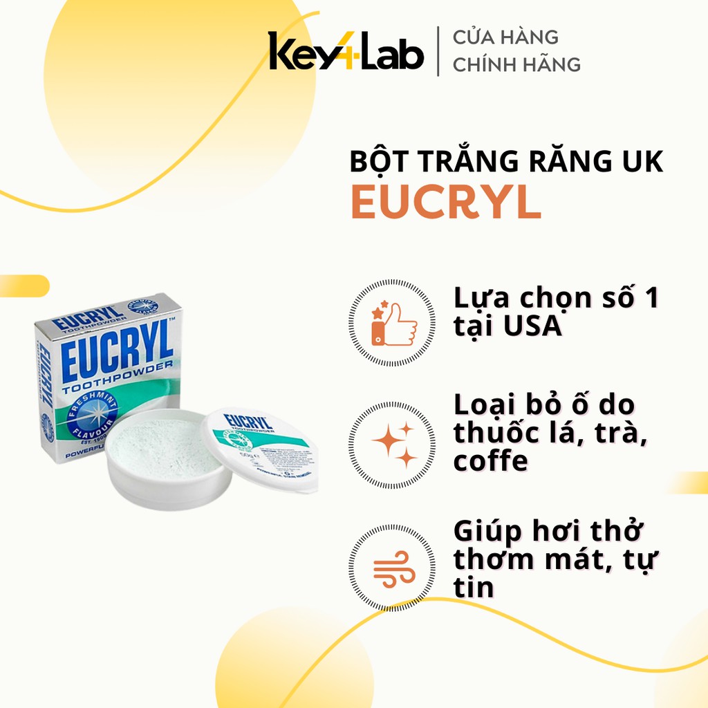 Bột Tẩy Trắng Răng Eucryl Toothpowder Powerful Stain Removal Trắng Răng, Thơm Miệng, Cải Thiện Răng Ê Buốt 50g Key4 Lab