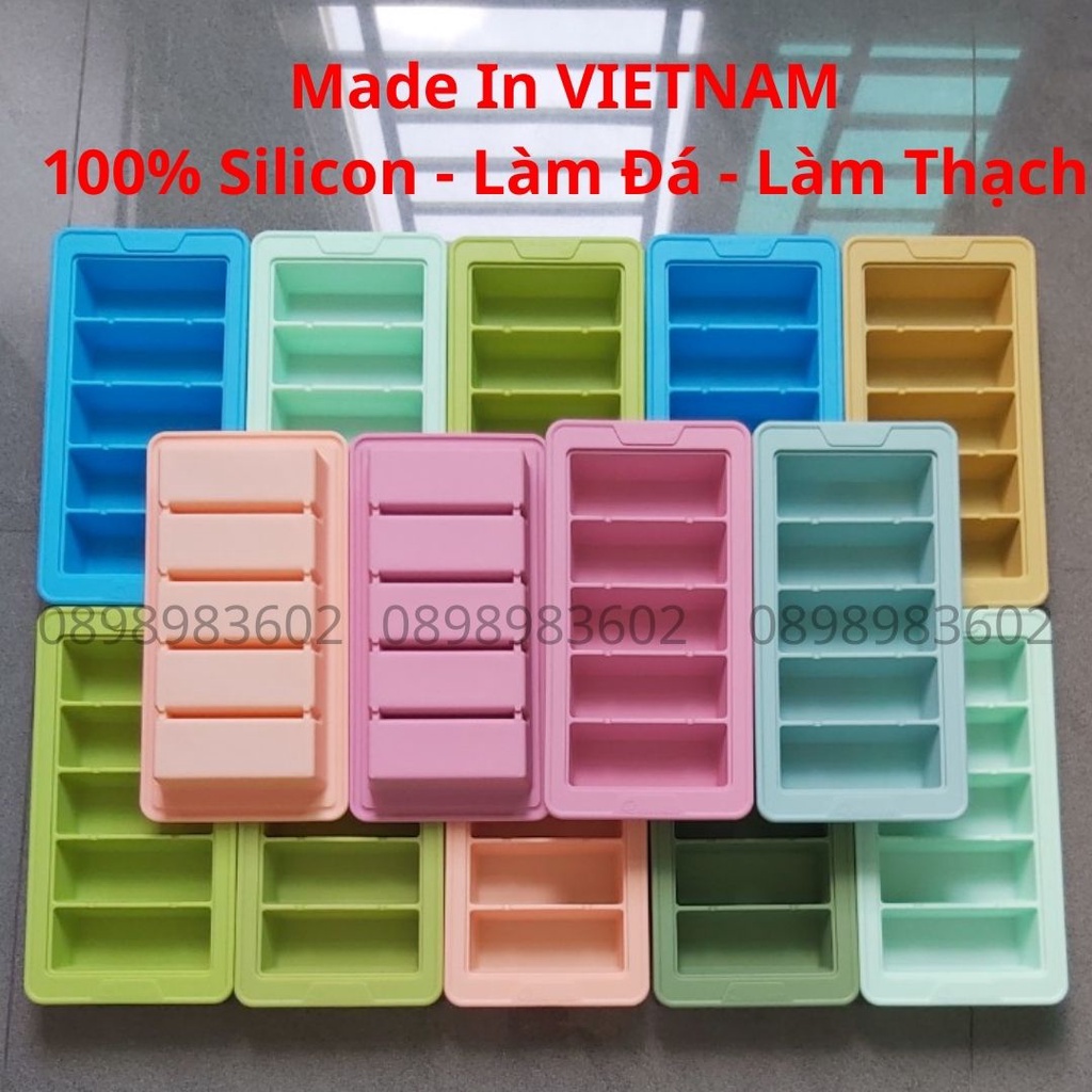 Combo 2 Khay làm đá 5 ngăn cỡ lớn bằng silicon, kích thước 24.5x12.5cm, dễ dàng làm và lấy đá ra khỏi khay