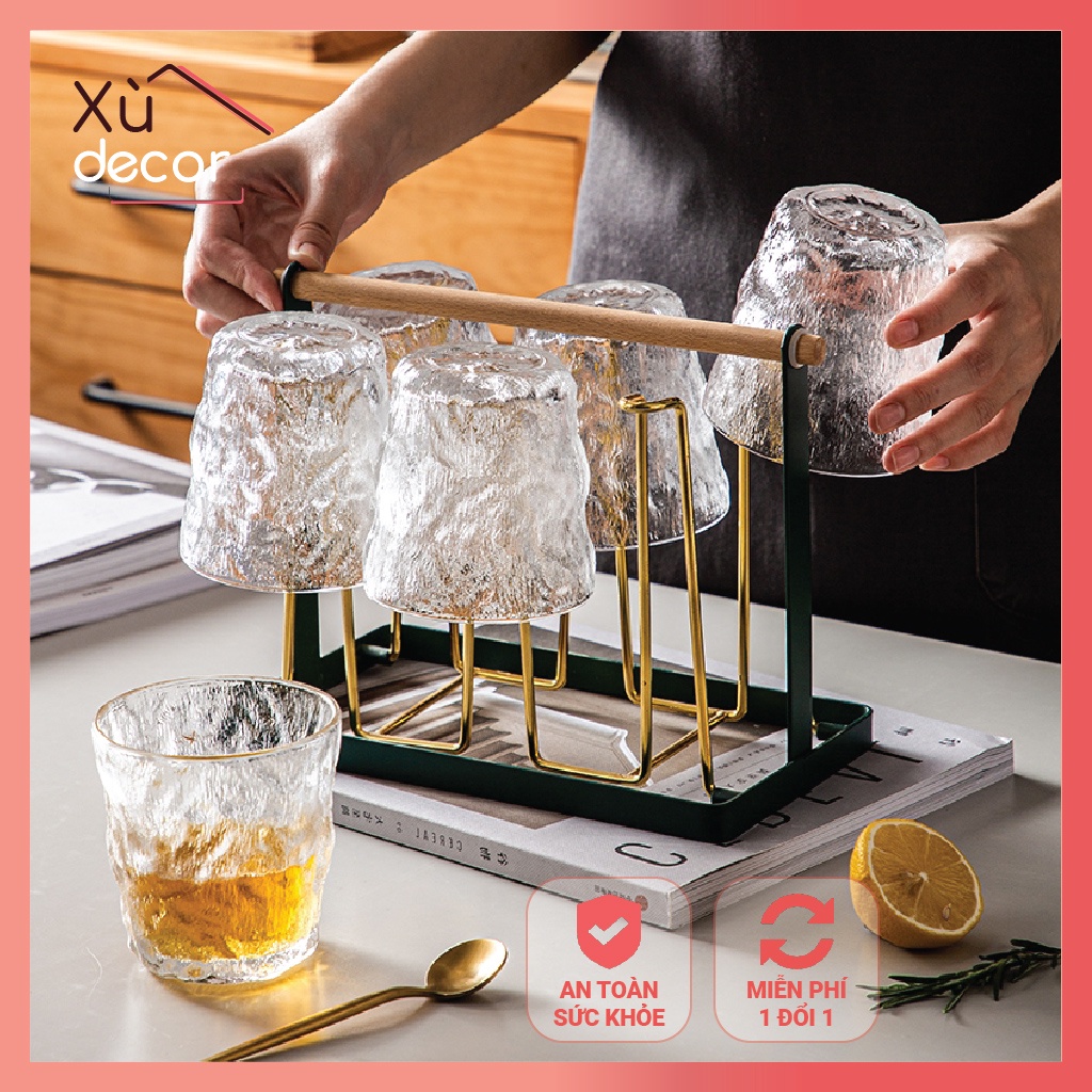 Bộ 6 ly thủy tinh, cốc thủy tinh cao cấp, ly rượu ngoại họa tiết hiện đại